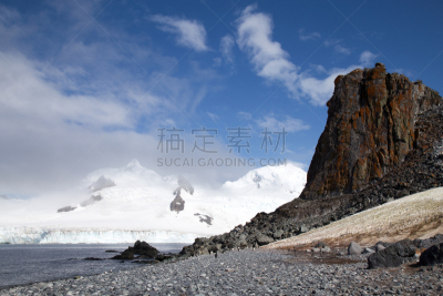 雪,企鹅,山脉,背景幕,动物的巢,冰块,水,天空,风,水平画幅