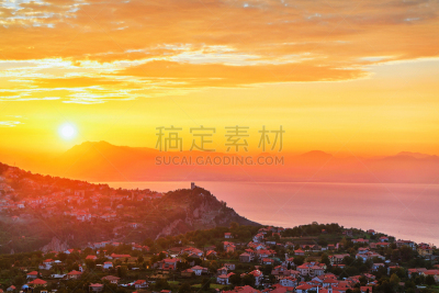乡村,在上面,度假胜地,水平画幅,阿玛菲海岸,无人,古老的,早晨,夏天,伊特鲁里亚海