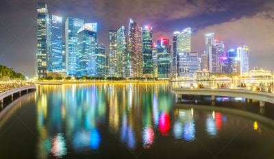 夜晚,商务,城市天际线,建筑外部,金融区,新加坡河,正面视角,新加坡市,滨海湾公园,滨海湾
