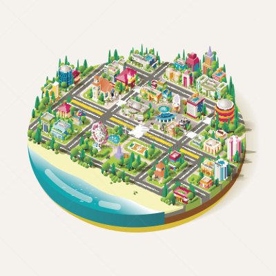 矢量,城市,会议中心,警察局,摩天轮,咖啡店,商务,消防队,图书馆,总部大楼