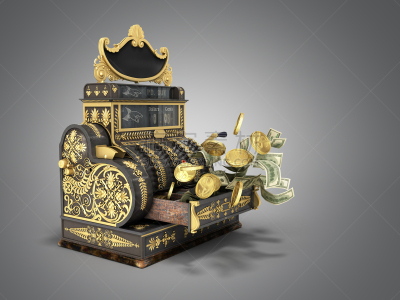 过时的,灰色背景,三维图形,收银机,古董,水平画幅,银行,书店,绘画插图,古老的