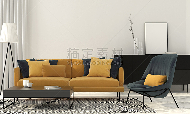 沙发,黄色,起居室,高雅,边框,水平画幅,无人,绘画插图,卫生间,金属