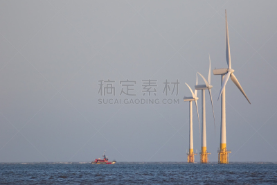 涡轮,船,海洋,地平线,风力发电站,水,天空,留白,风,风力