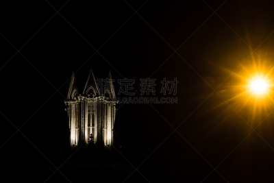 夜晚,巴斯,尖顶,圣巴泰勒米岛,圣马洛,水平画幅,无人,十字形,英格兰
