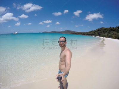 男人,自拍,澳大利亚,圣灵群岛,大堡礁,昆士兰州,安逸,沙子,健康,旅行者