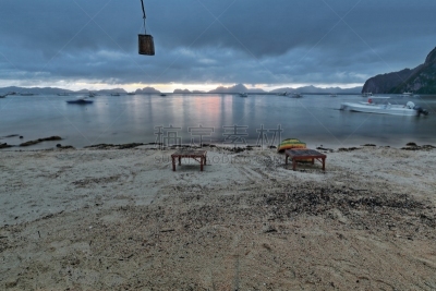 菲律宾,爱妮岛,巴拉望,海滩,海湾,在上面,摄像机拍摄角度,光亮,曙暮光,灰色
