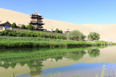 戈壁滩,寺庙,中国,沙漠绿洲,敦煌,新月形,戏剧性的景观,沙丘,甘肃省,月亮