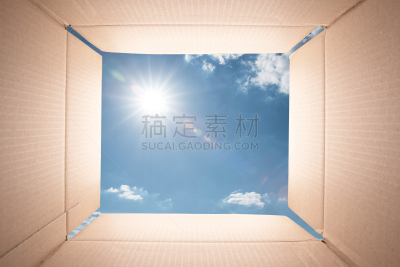 纸箱,天空,里面,蓝色,看风景,一个物体,云景,背景分离,云,办公室搬家