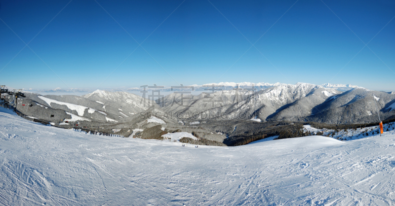 塔特里山脉,地形公园,天空,留白,水平画幅,山,雪,无人,滑雪坡,户外