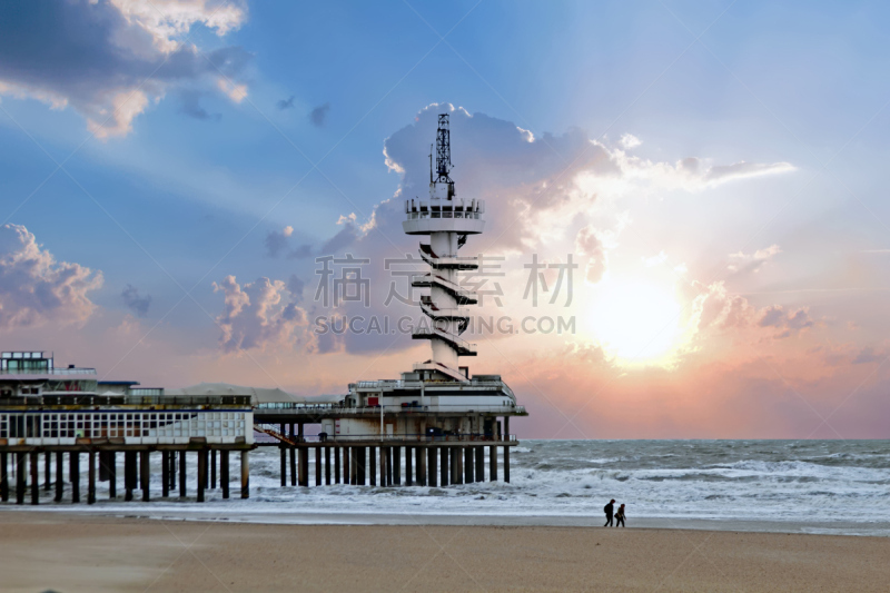 码头,荷兰,斯海弗宁恩,自然,水,水平画幅,建筑,无人,曙暮光,黄昏