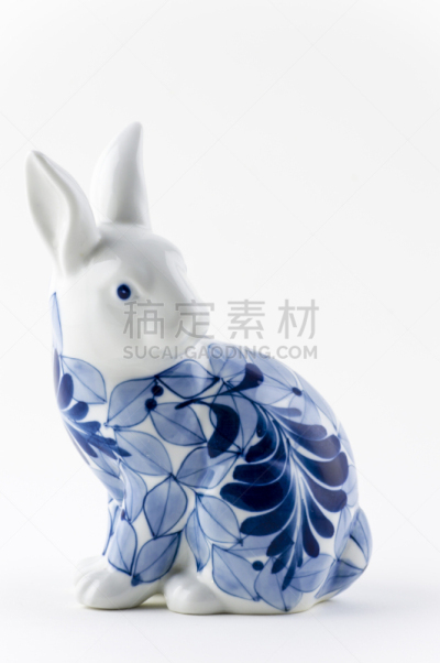 兔子,涂料,青花瓷,复活节兔子,垂直画幅,留白,复活节,无人,蓝色,白色背景