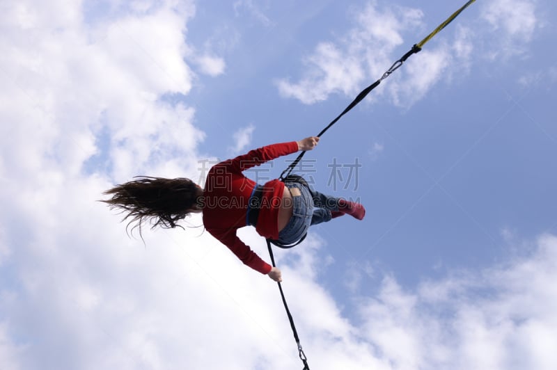 蹦床,女孩,蹦极,弹力绳,翻筋斗,悉尼月神公园,轻轻浮起,天空,青少年,留白