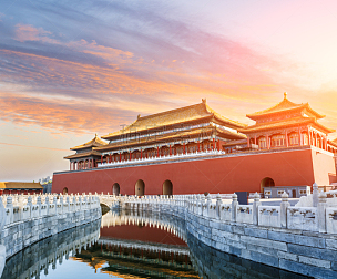 故宫,北京,过去,宫殿,亭台楼阁,水,水平画幅,天空,古老的,园艺展览