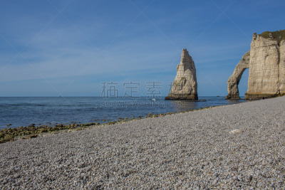 诺曼底埃特塔尔海滩,海岸线,悬崖,海滩,水平画幅,无人,2015年,户外,海洋,鹅卵石