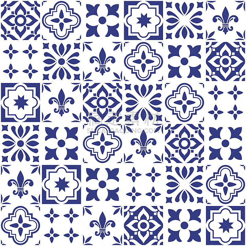 式样,砖地,矢量,蓝色,几何形状,葡萄牙,瓷砖,阿拉伯风格,镶嵌图案,里斯本