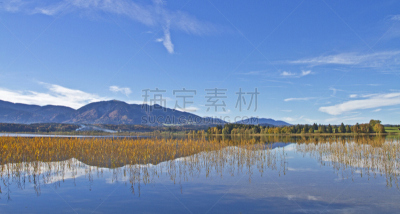 上巴伐利亚,湖,斯塔夫湖,水,水平画幅,山,秋天,无人,户外,反射