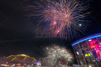 达伶港,焰火,天空,新南威尔士,水平画幅,夜晚,无人,海港,户外,都市风景