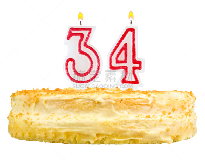 蜡烛,白色,生日蛋糕,分离着色,四个物体,数字30,水平画幅,符号,蛋糕,白色背景