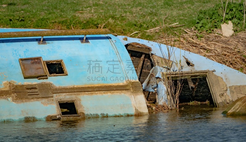 驳船,被抛弃的,英国,水边,大特写,剑桥郡,平衡折角灯,运河,河流,失事