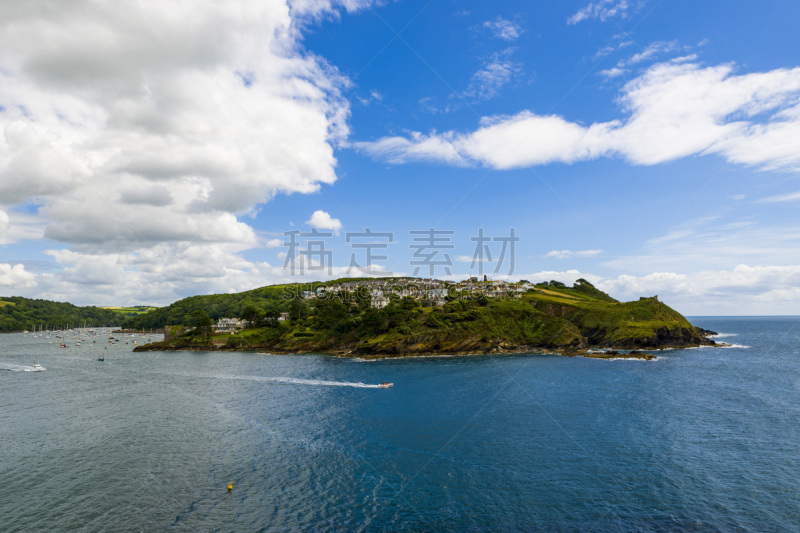 海港,风景,波尔兰镇,fowey,城堡,观测点,天空,美,水平画幅,云