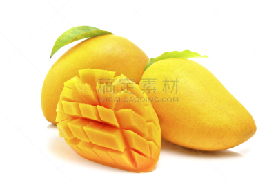 白色背景,三个物体,芒果,芒果 ,饮食,水平画幅,水果,无人,有机食品,熟的