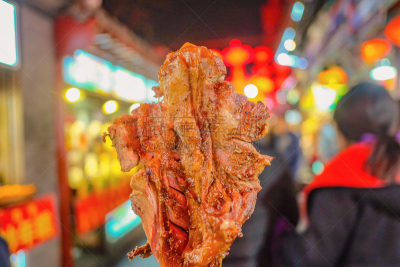 北京,王府井,街头食品,格子烤肉,腿,城市,街道,猪肉,特写,步行