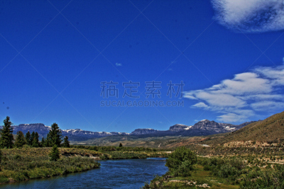 杜波伊斯,怀俄明,小溪,阿布萨罗卡岭山区,水,天空,留白,洛矶山脉,水平画幅,雪