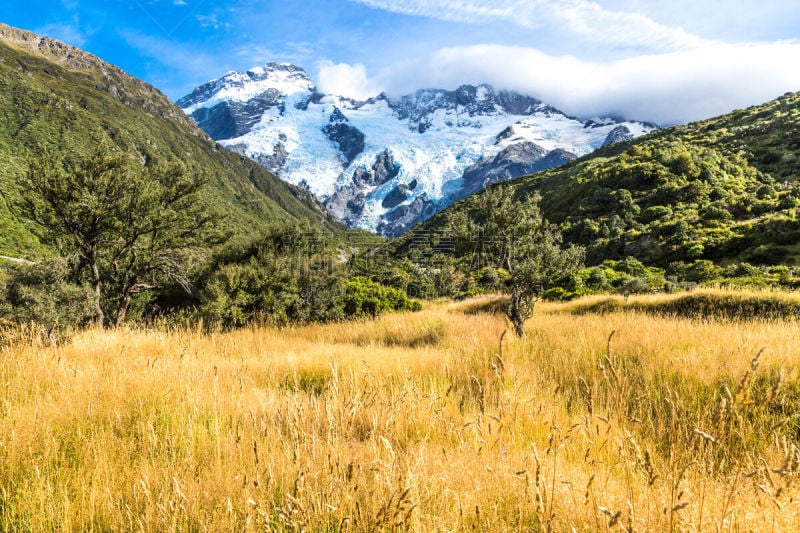 新西兰,库克山,美,公园,新的,水平画幅,云,雪,无人,户外