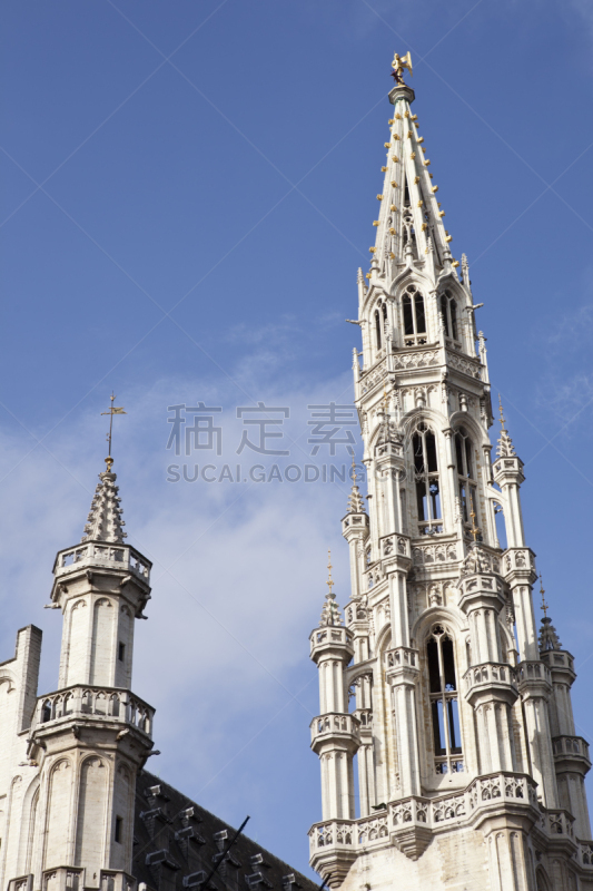 布鲁塞尔大广场,市政厅,尖顶,垂直画幅,建筑,无人,广场,建筑外部,户外,城市