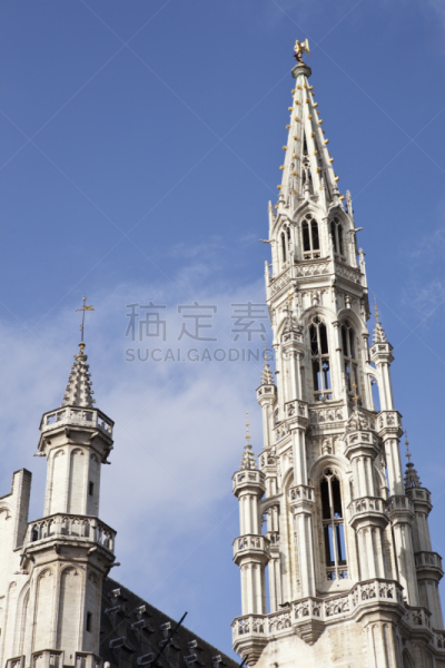 布鲁塞尔大广场,市政厅,尖顶,垂直画幅,建筑,无人,广场,建筑外部,户外,城市