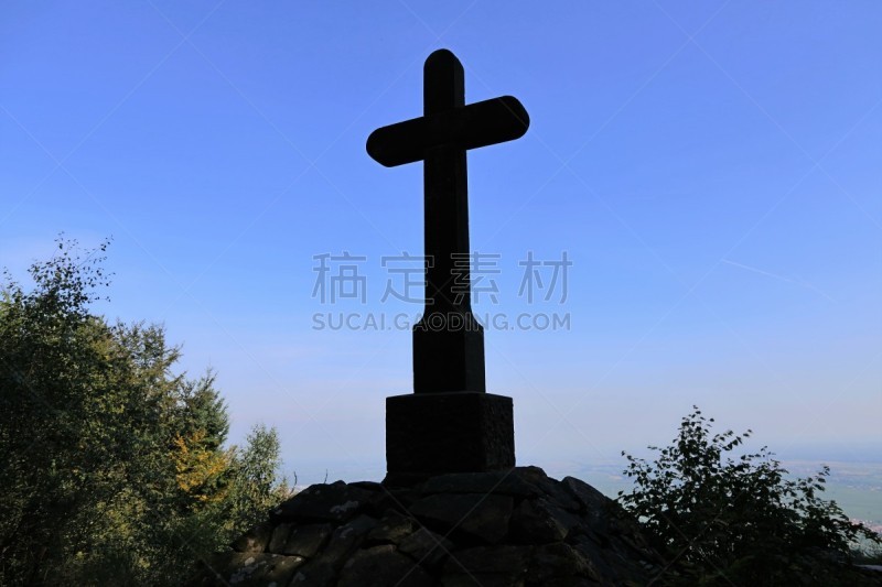 森林,德国,山顶十字架,视角,十字形,安静,风景,全景,黄昏,图像