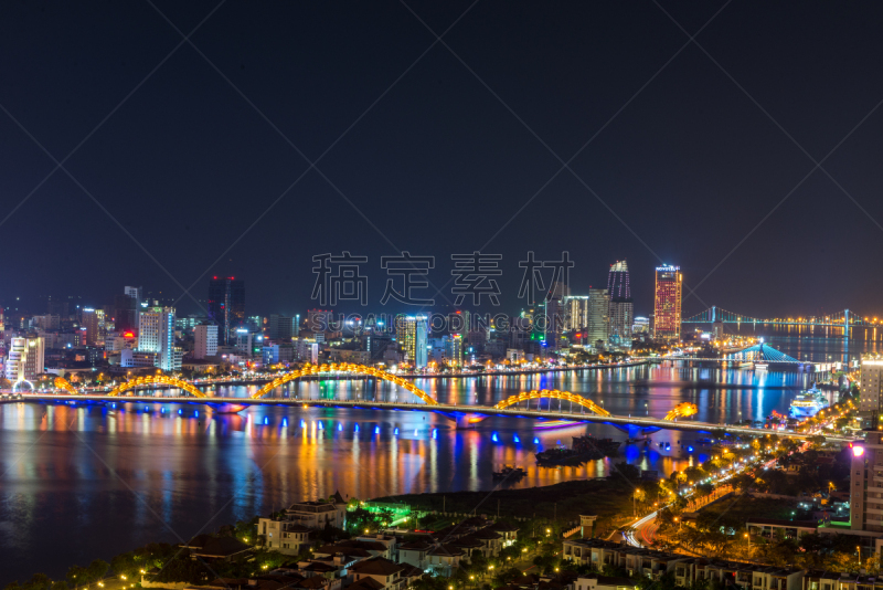 Da Nang, Vietnam – Business and Administrative District of Da Nang city on the Han River during night with night views. Picture taken on Apr 2018