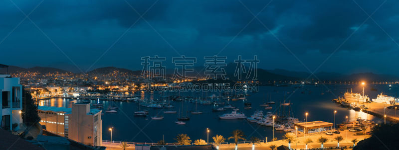 曙暮光,城镇,船,海港,佛得角,明德卢,全景,长时间曝光,北,岛