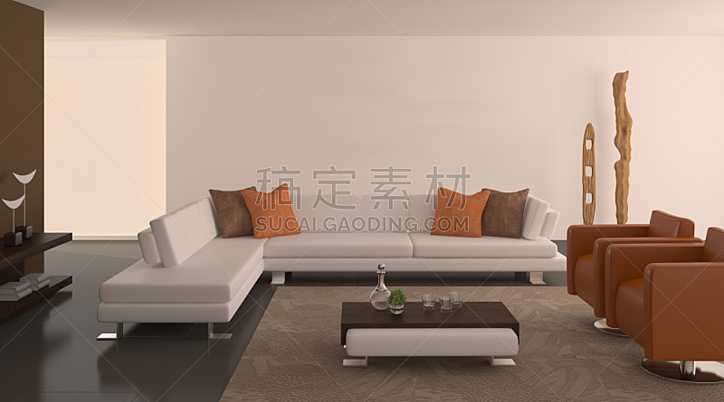 现代,室内,起居室,褐色,座位,水平画幅,形状,墙,无人,绘画插图