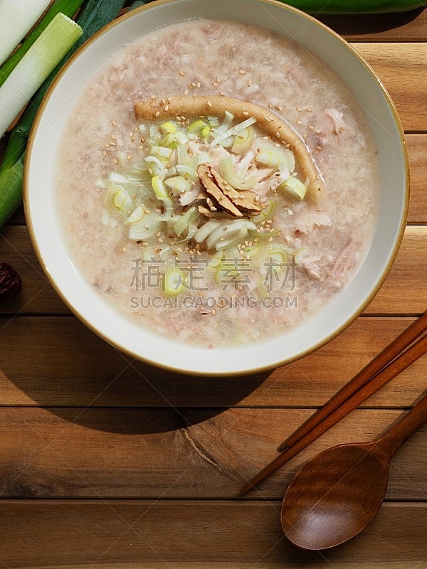 Korean food Chicken Rice Porridge and vegetable, dak juk