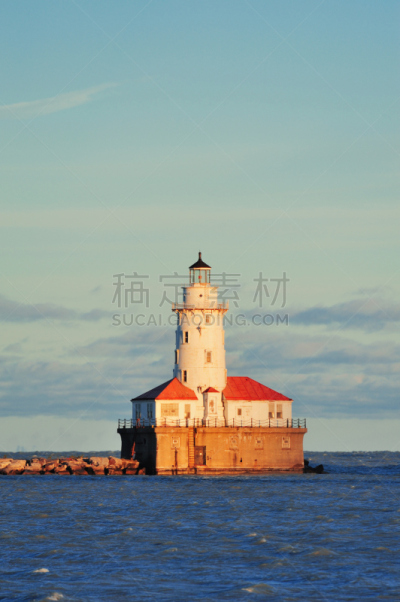 芝加哥海港灯塔,房屋,伊利诺斯州,云景,黄昏,云,著名景点,芝加哥市,湖,户外