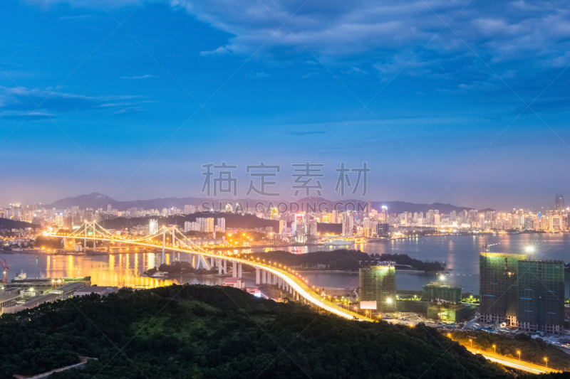 夜晚,厦门,城市天际线,水平画幅,山,无人,交通,户外,都市风景,现代