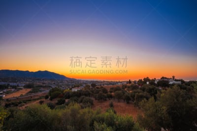 米哈斯,山,西班牙,暗色,天空,早晨,夏天,黎明,光,地平面