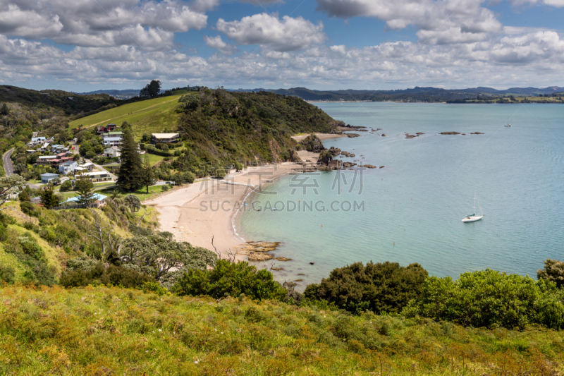 派希亚镇,bay of islands,地形,新西兰,russell,水,天空,水平画幅,山,沙子