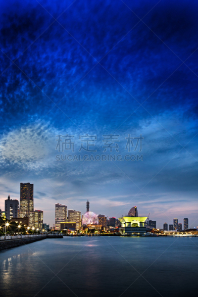 横滨,夜晚,海港,山下公园,横滨高速铁路,办公园区,摩天轮,神奈川县,垂直画幅,天空