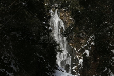 雪,冈山县,本州岛中国地区,雪山,水,公园,水平画幅,瀑布,无人,日本