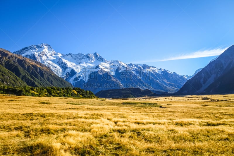 库克山,新西兰,地形,山谷,胡克冰川,新西兰南岛,天空,水平画幅,云,雪