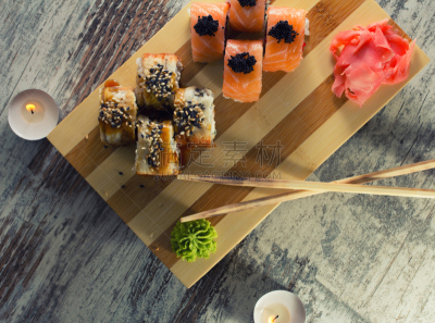 寿司,水平画幅,无人,开胃品,膳食,海产,奶酪,寿司卷,晚餐,日本食品