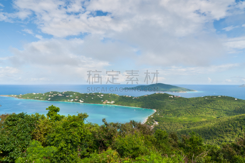 圣汤姆斯,马更斯湾,迎风岛,向风岛,旅游目的地,水平画幅,高视角,美属维尔京群岛,维京群岛,无人