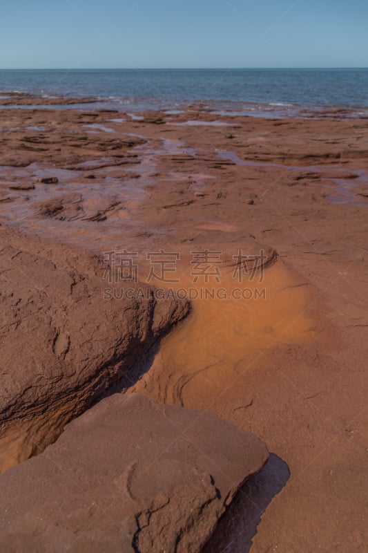 海滩,橙色,岩石,多层效果,卡文迪斯,爱德华王子岛,垂直画幅,水,天空,公园