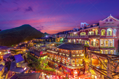 夜晚,九份,夜市,茶馆,市场,天空,水平画幅,山,曙暮光,旅行者