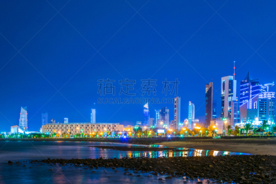 夜晚,建筑业,科威特,宫殿,城市天际线,地形,户外,蓝色,国内著名景点,东