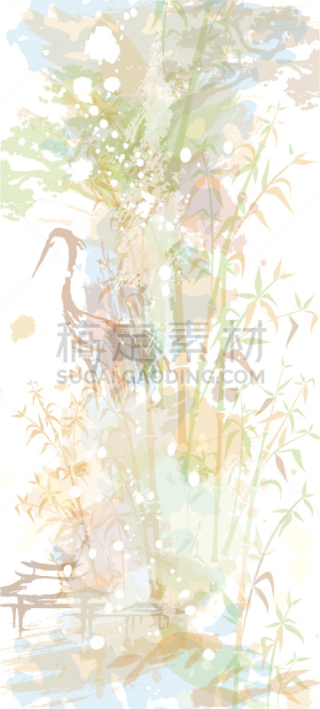 背景,高雅,东方人,水彩画,日本苦竹,使用标签,水彩画颜料,棍,鸟类,中国