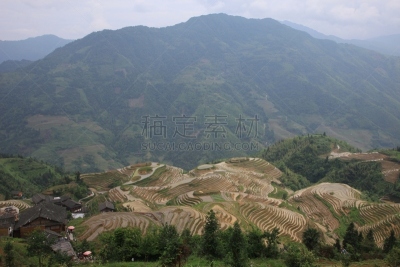 龙胜,龙脊梯田,梯田,稻,水平画幅,山,无人,户外,房屋,水稻梯田