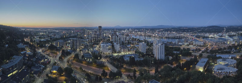 夜晚,都市风景,桥,圣海伦火山,全景,航拍视角,市区,莫里森,宽的,夏天